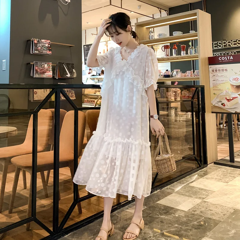 Одежда для беременных лето 2019 белое длинное платье платья милое | Мать и ребенок