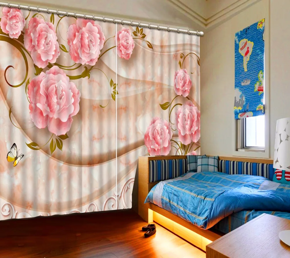 

Европейская розовая роза, занавески, роскошная Затемняющая штора, ткань 3D, оконная занавеска для гостиной, спальни, виллы, декоративная зана...