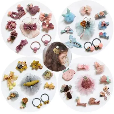 Girls Hairpins Boutique Gift Box Set Kids Bowknot Crown Pompom Hair Clips Elastic Hairband Accessories | Детская одежда и обувь