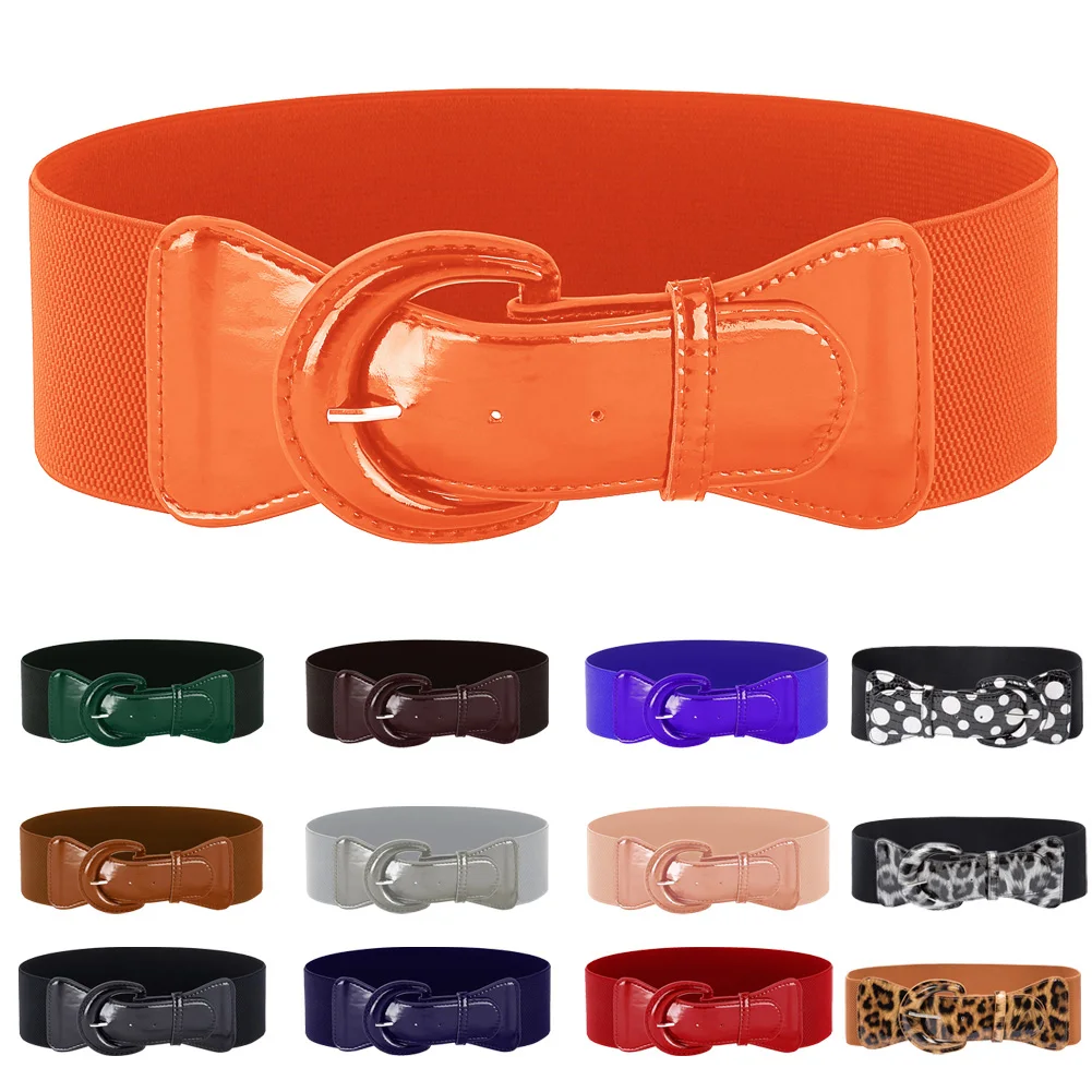 Женская Ретро широкая искусственная кожа Пряжка эластичный пояс красный