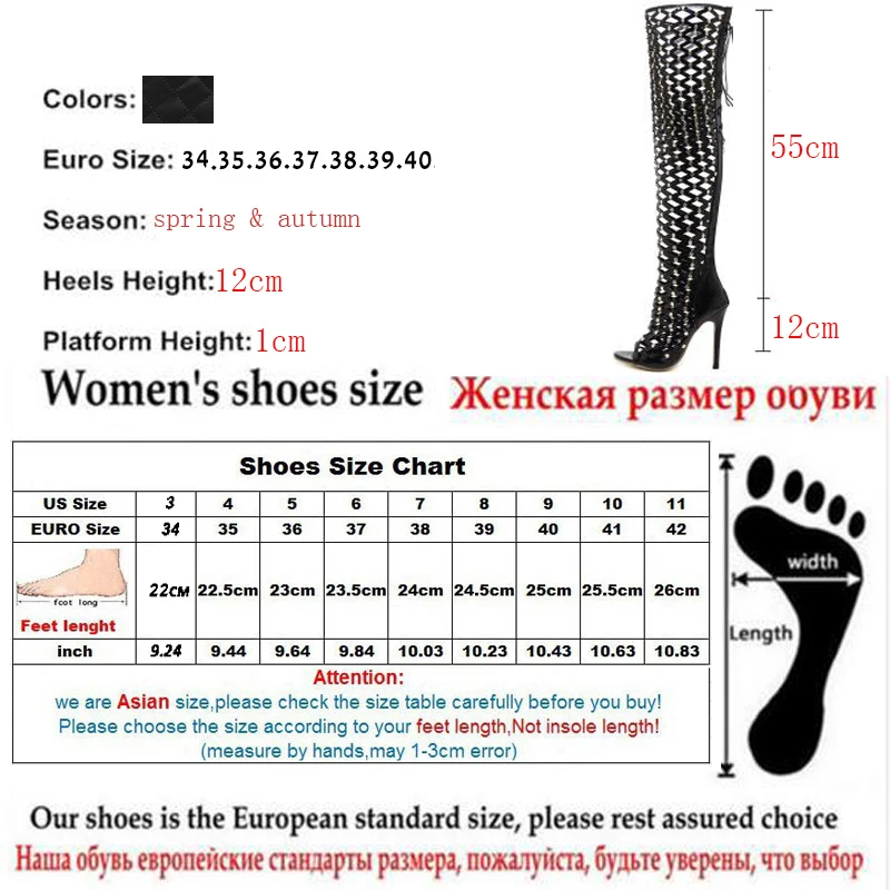 DIJIGIRLS/пикантные сандалии до бедра с заклепками женские летние сандалии-гладиаторы Сапоги выше колена на высоком каблуке с вырезами