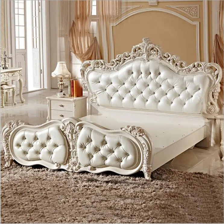 Современная Европейская кровать из массива дерева модная резная кожаная