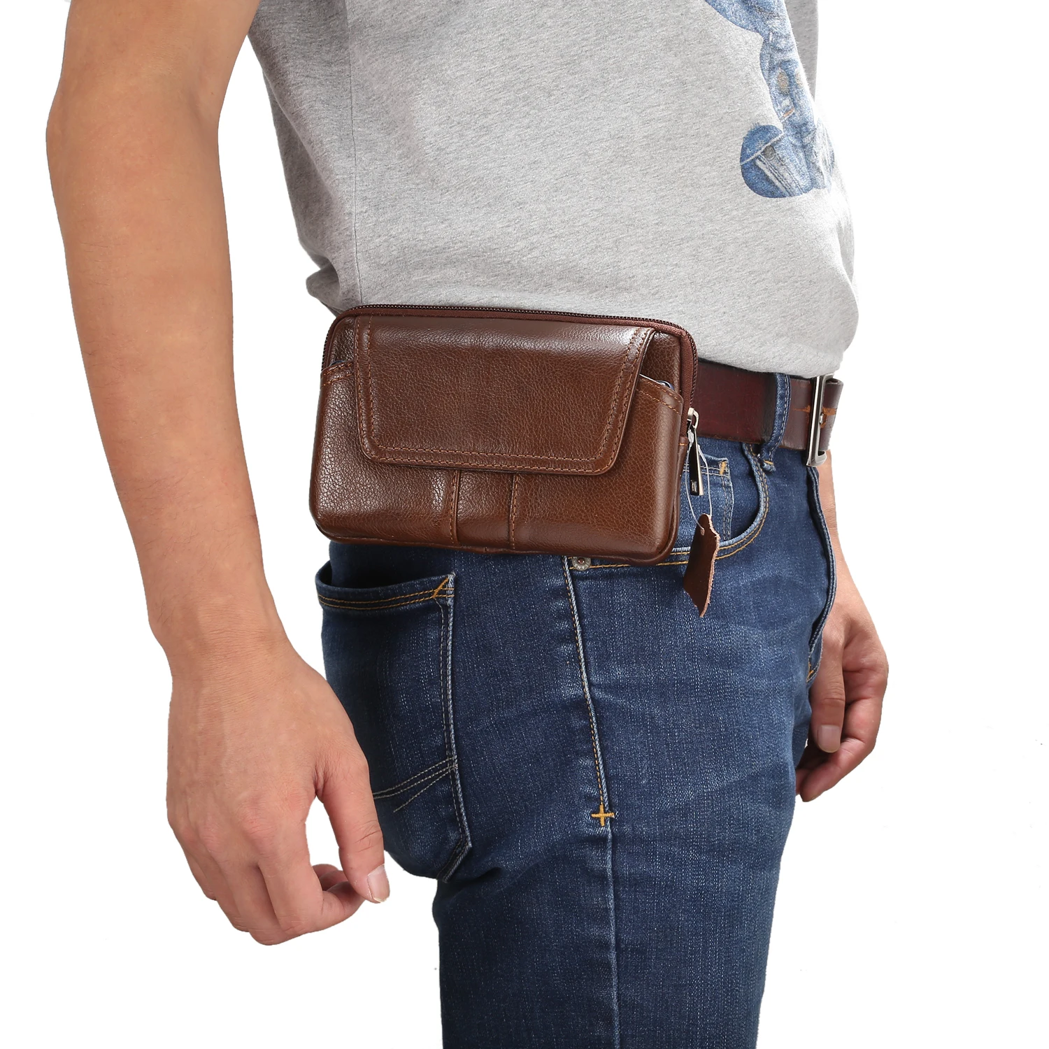 

Running Sport Man Gift Genuine Leather Waist Bag for Huawei for Xiaomi for Samsung S9 Belt Phone Purse Waist Bag 6.0 Inch