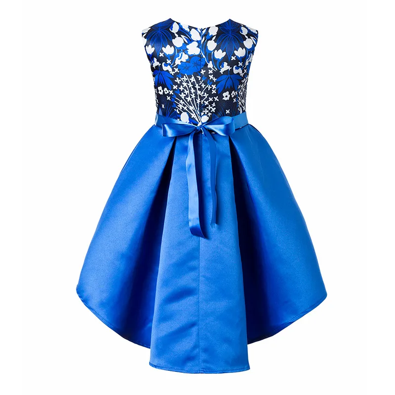New Arrival Royal Blue Girls Floral Dresses 2019 Printed Party Kids Birthday Robe Enfant Children Outerwear | Детская одежда и