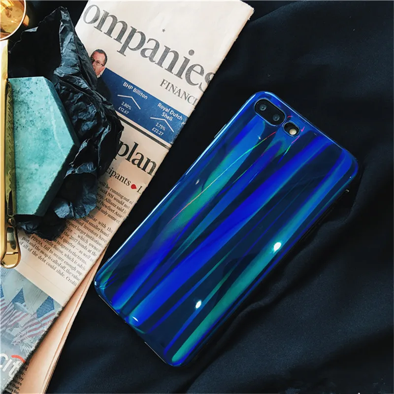 QINUO Blue Purple Holographic High quality Laser Case For iPhone 5 7 8 6S Plus X XS Max XR Soft Silicone Cases Back Cover Funda |
