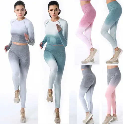 Summer New Casual Hip Push Up Omber Seamless Pants Women Gym Compression Stretchy High Waist Run Fitness Leggings | Женская одежда