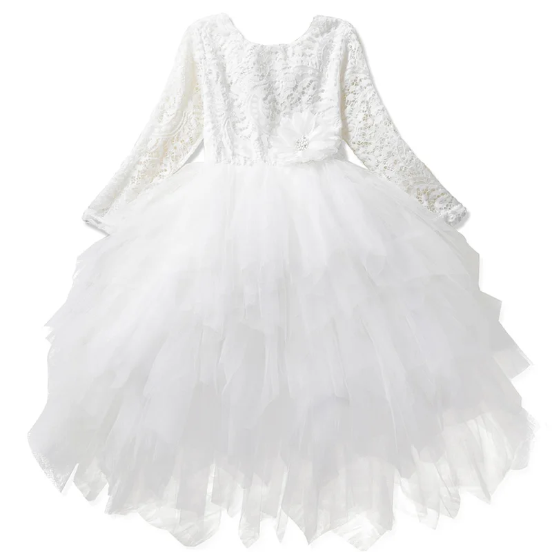 Summer Layered Long Sleeve Party Prom Costume Girl Pageant Dancing Frocks Children Graduation Clothes Infant Girls Ball Gowns | Детская