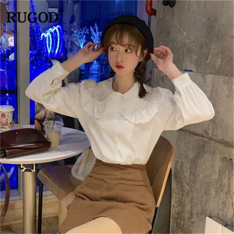 RUGOD Корейская женская блузка для девочек топы 2019 Новая Элегантная белая рубашка
