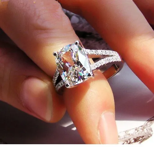 Vintage Fantastic Solid Platinum PT950 Ring 3.85CT Cushion Diamond Engagement Beautiful Birthday Present Mother Day Gift | Украшения и