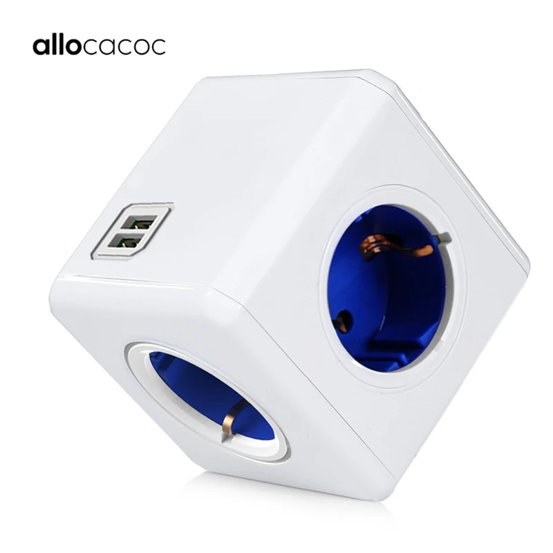 Allocacoc, электрическая розетка, штепсельная вилка европейского стандарта, блок питания европейского стандарта, удлинитель, 4 гнезда, 5 в* 2,1 А, USB зарядное устройство, порты для дома и офиса