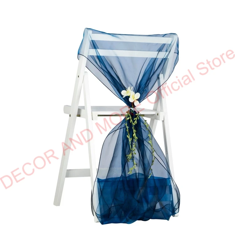 50PCS Party Hotel Wedding Chair Sashes For Outdoor Folding Gold Blue White Organza Cap With Flower Decor Ties |