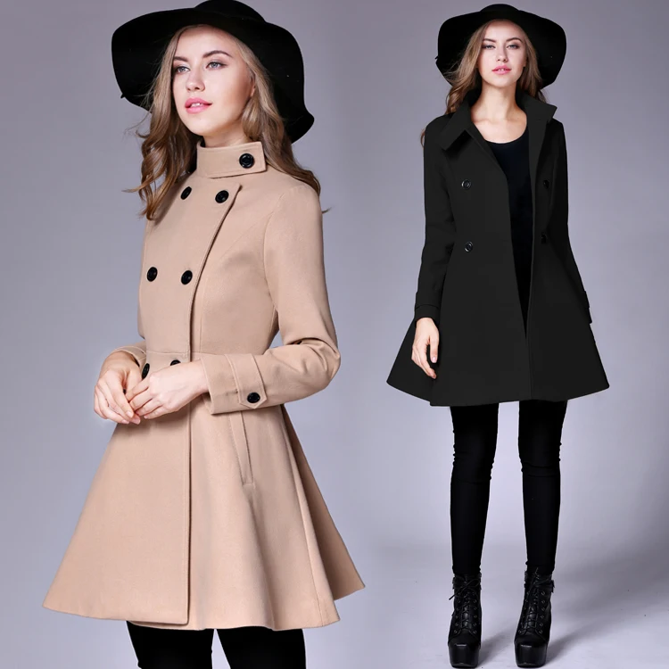 

2019 Winter Coat For Women Solid Double Breasted Wool Coats Long Style Slim Outerwear Abrigo Mujer Casual Female Overcoats 1817