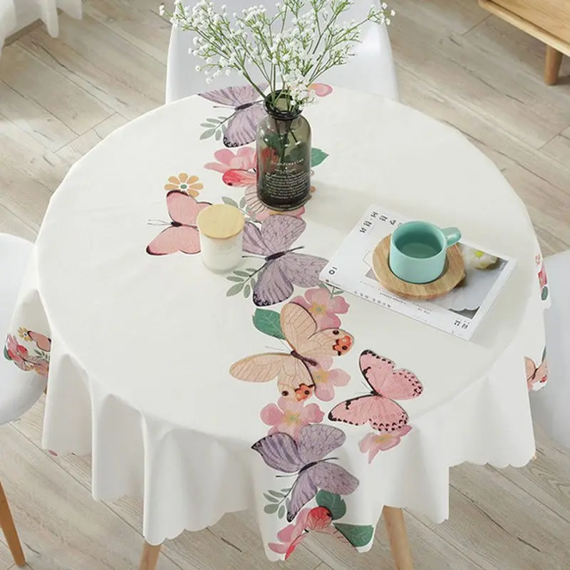 

Simple Style Plant Pattern Decoration Table Cloth PVC Round Table Tablecloth Dining Table Cover For Kitchen Home Decor