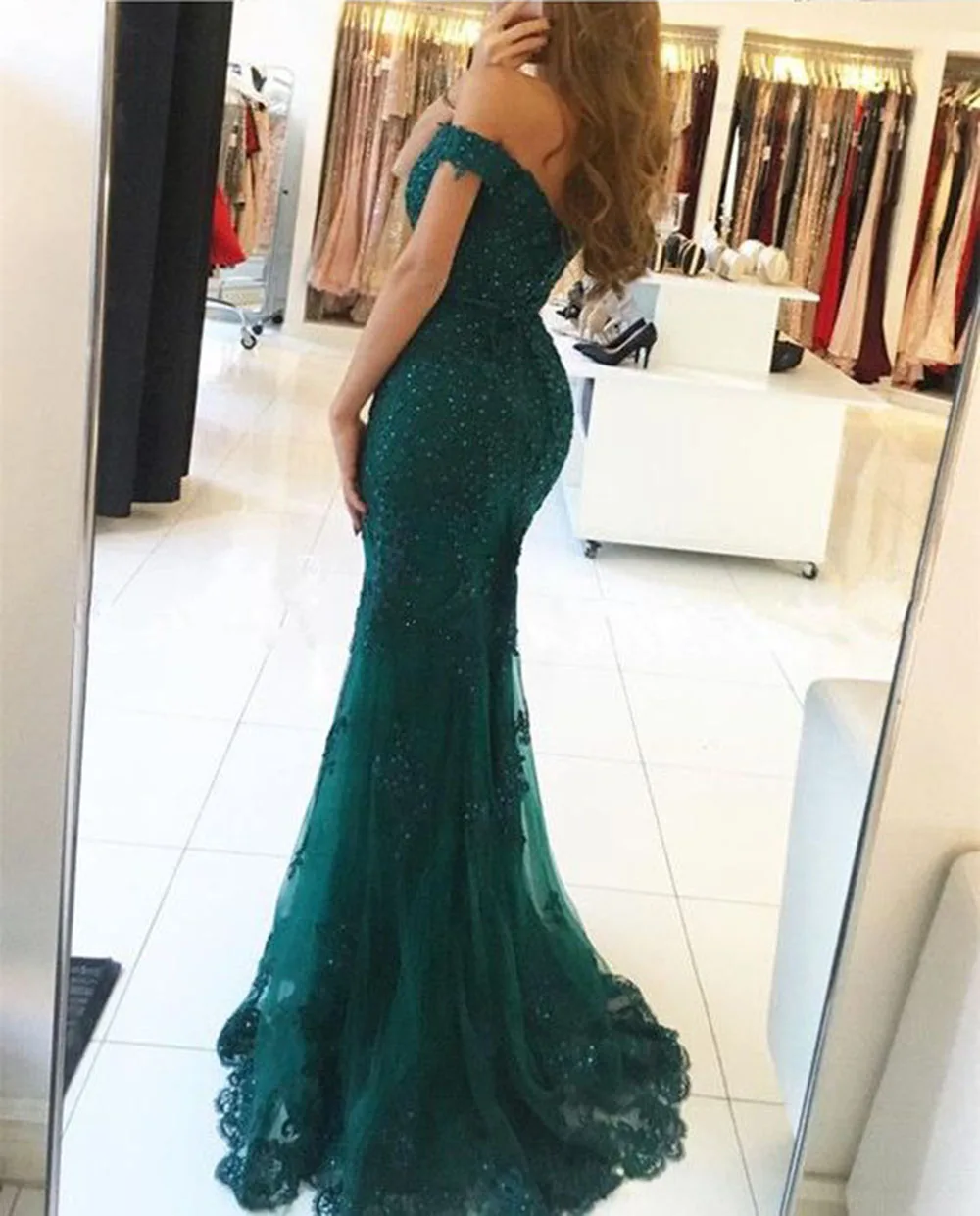 Dark Green Mother of the Bride Dress Mermaid Lace Appliques Off Shoulder Evening Party Gowns Robe de Soiree Longo | Свадьбы и