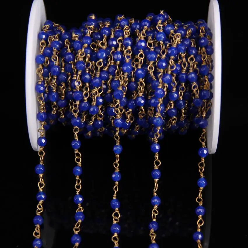 Синие малайзийские нефритовые цепочки поделки 4 мм натуральные граненые яшмы