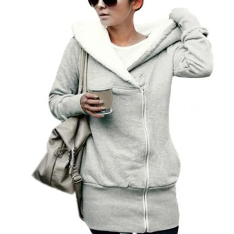 Женская модная теплая толстовка на молнии свитер с капюшоном длинная куртка