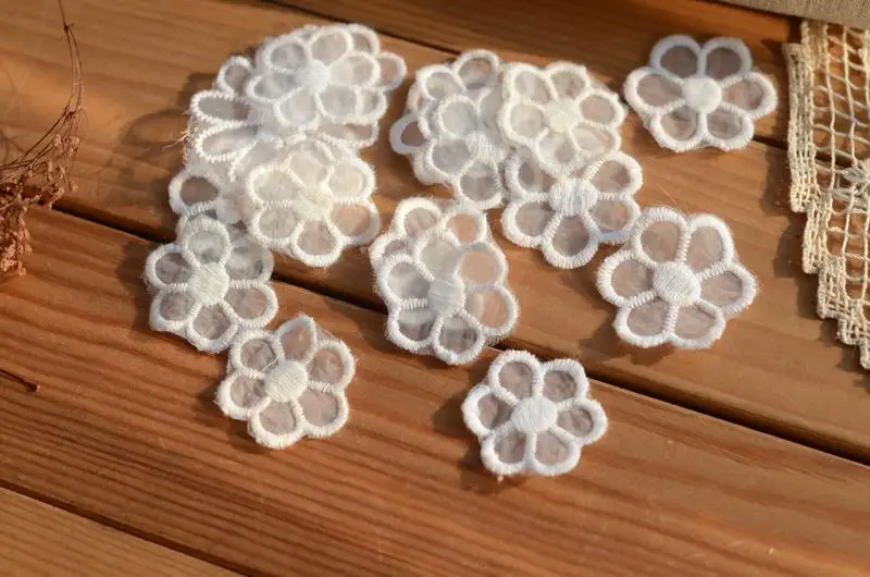 Кружевные аксессуары Бежевый органза кружева цветы Цветочные наклейки 3 см в