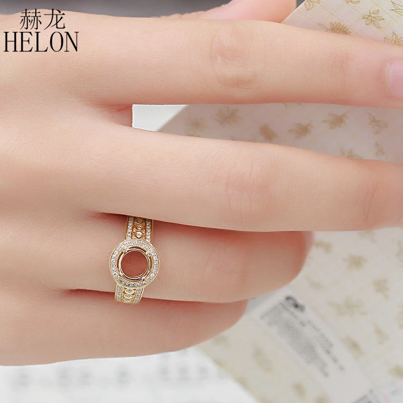 

HELON Round 7mm Semi Mount Ring Setting Solid 10K Yellow Gold Natural Diamonds Engagement Ring Women Wedding Ring Fine Jewelry