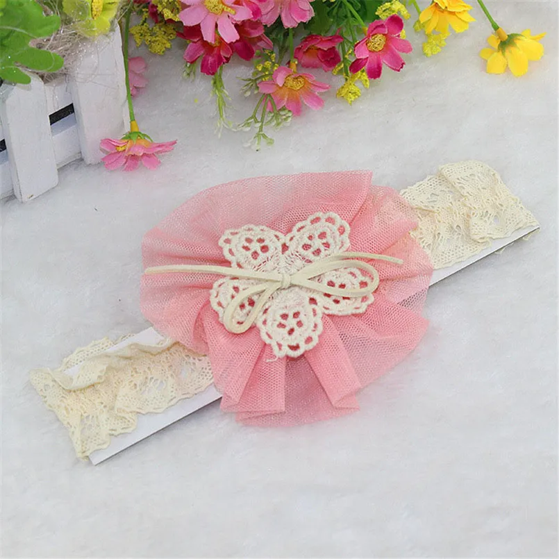 Headwear Baby girls hairbnand Kids Flowers Headband Lace Bow Hair Wear Hairband Ribbon Bebes acessorios #4A30 | Детская одежда и