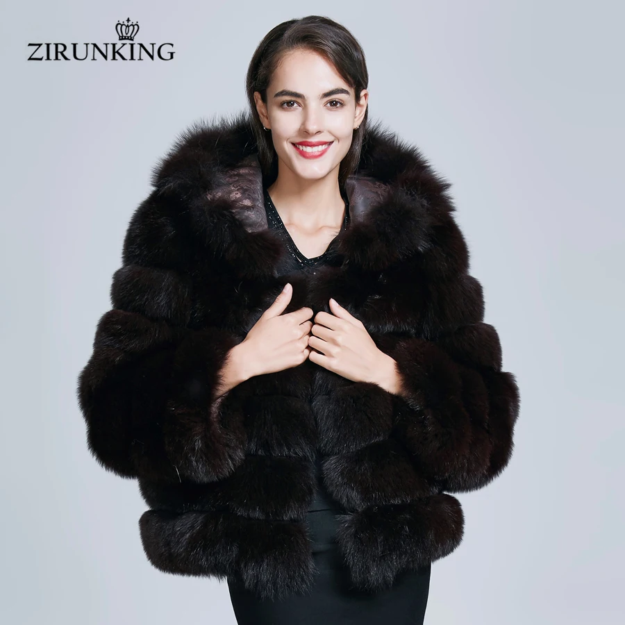 ZIRUNKING женские пальто с капюшоном из натурального меха женская толстая зимняя меховая куртка верхняя одежда из натурального меха голубой лисы пальто с капюшоном ZC1736