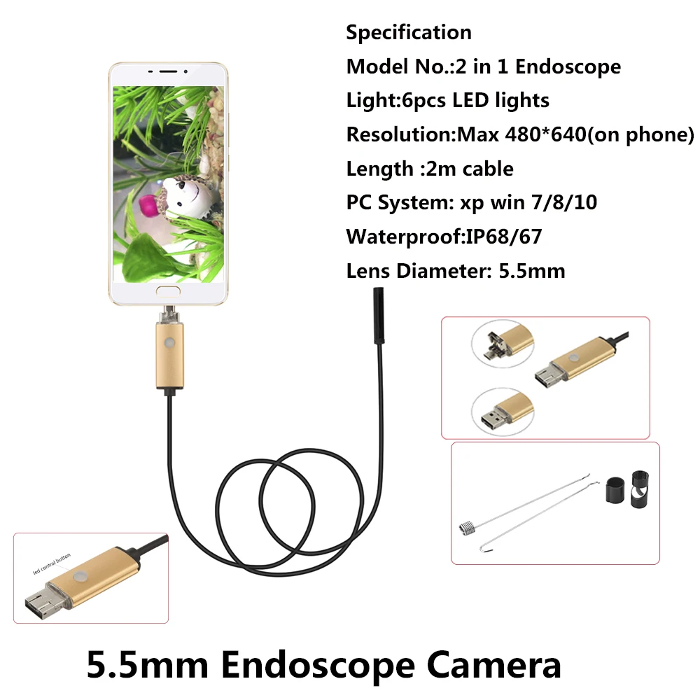 USB эндоскоп с объективом 5 мм водонепроницаемый медной трубкой|video borescope|endoscope