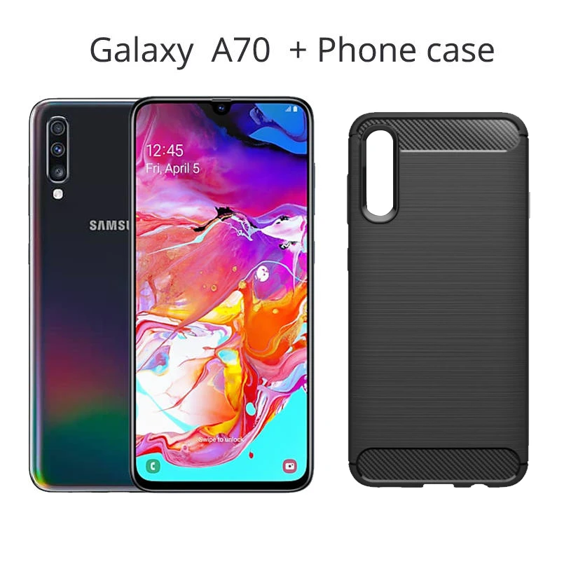 With phone case Смартфон samsung Galaxy A70 6," экран капли воды 6 ГБ/8 ГБ 128 Гб 25 Вт Быстрое зарядное устройство 32 МП фронтальная камера 4500 мАч 4G мобильный телефон - Цвет: With phone case