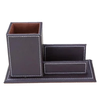 pu leather pen holder multi function desk stationery organizer storage box penpencil business cards holder office home supply