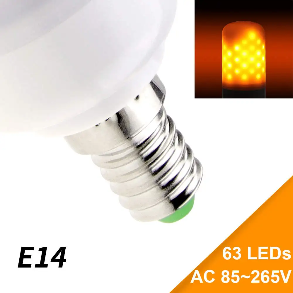 63led 85-265V 2 Mode E27 пламени светодиодный светильник 12 V Светодиодный лампа в стиле огня 220 V E14 Светодиодная лампа с эффектом пламени 110 V E26 мерцание Горящее украшение праздника - Испускаемый цвет: 63led 85-265V 2 Mode