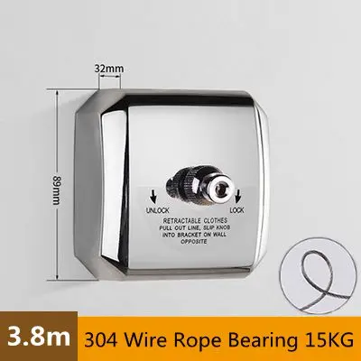 Chrome 304 Wire Rope 2,8 м наружная Выдвижная сушилка для одежды из нержавеющей стали, противоскользящая Домашняя одежда, веревка для белья, вешалка для одежды - Цвет: Chrome 304 Wire Rope