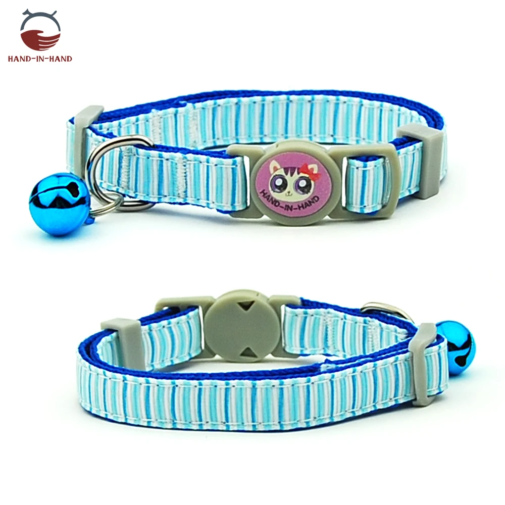 Cat Collar Pet Product Collar Safety Buckle Quick Release Cartoon printed Collar - Цвет: Blue Stripes