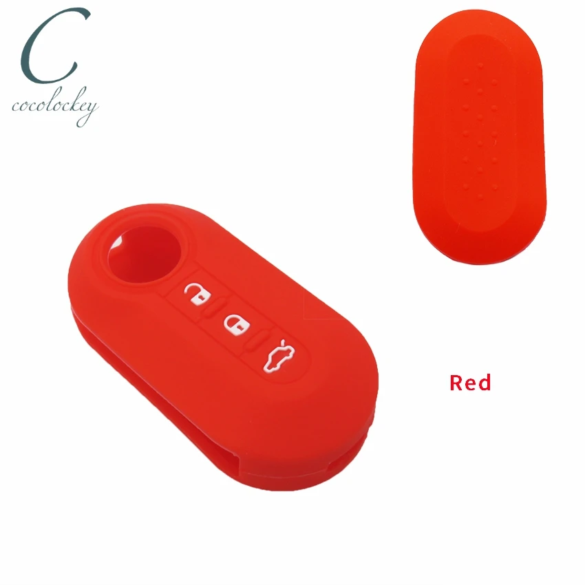 Cocolockey чехол для ключей Fiat 500, чехол для ключей Fiat Punto Panda, чехол для ключей, 3 кнопки, флип-ключ, автомобильные аксессуары - Название цвета: Красный