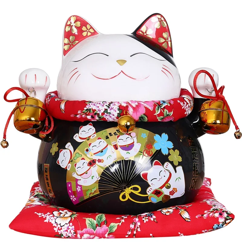 10 дюймов черный керамический Манеки Neko украшение счастливый кот Копилка