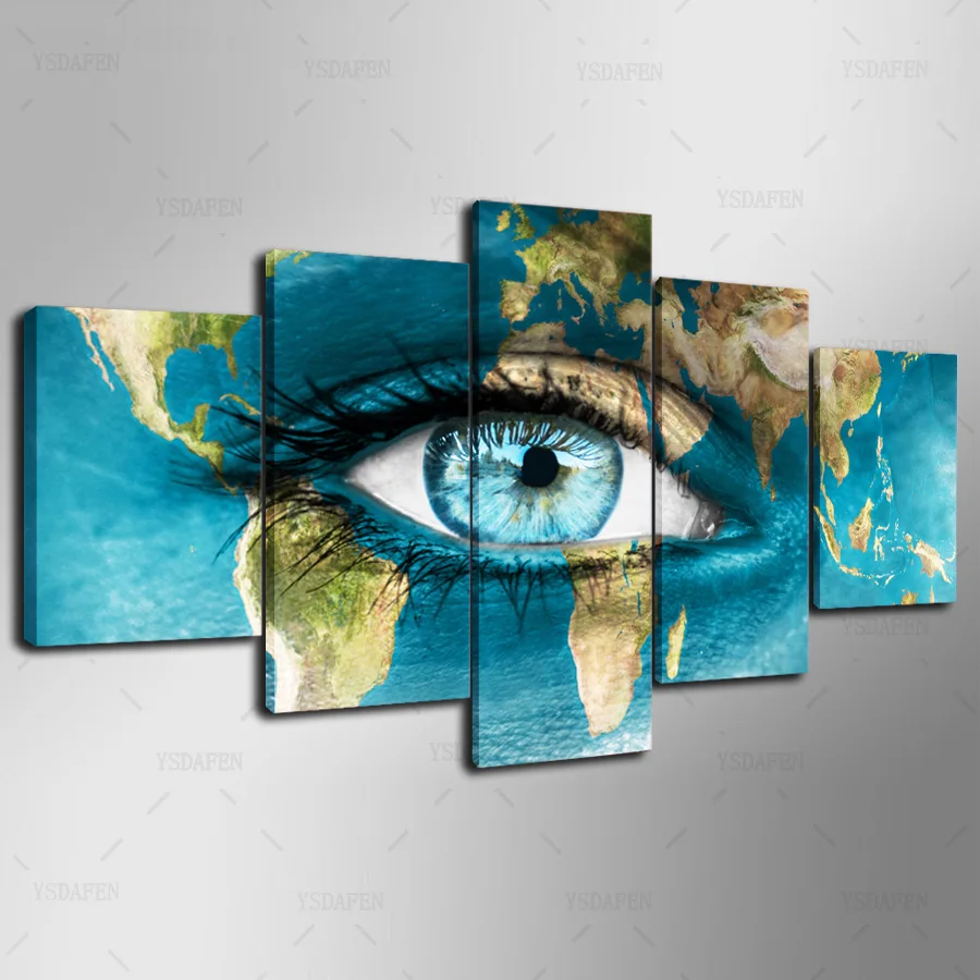 HD Printed 5 Piece Canvas Art Eye Map painting Print Wall Pictures for Living Room Home Decor Free Shipping HG-251 | Дом и сад