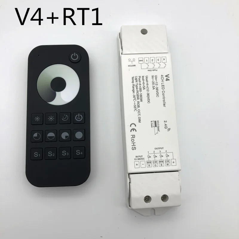 Светодиодная лента RGBW/RGB/ССТ/затемнением+ 2,4 ГГц Беспроводной РЧ пульт дистанционного управления 4 канала светодиодный Радиоконтроллер для RGB/RGBW Светодиодные ленты с сигналами "красный-зеленый-синий+ CCT V5
