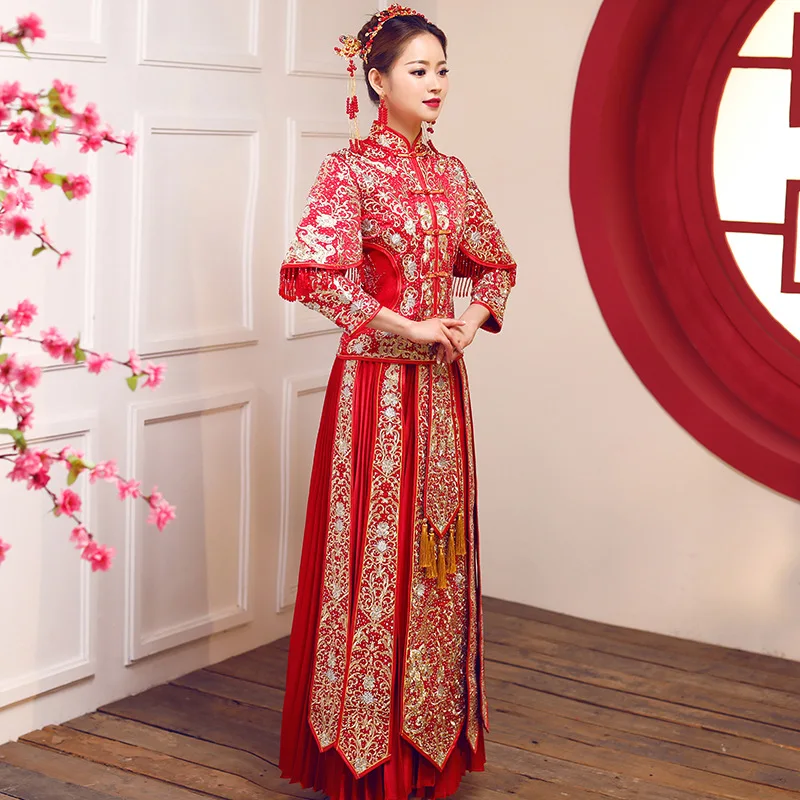 Китайский стиль свадебное платье с вышивкой cheongsam элегантные тостовые костюмы за