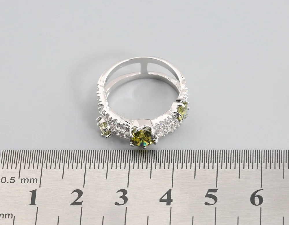 Glamorous Olivine Peridot 5*5mm Semi-precious Stone Silver Cool For Women Ring Q2443 | Украшения и аксессуары