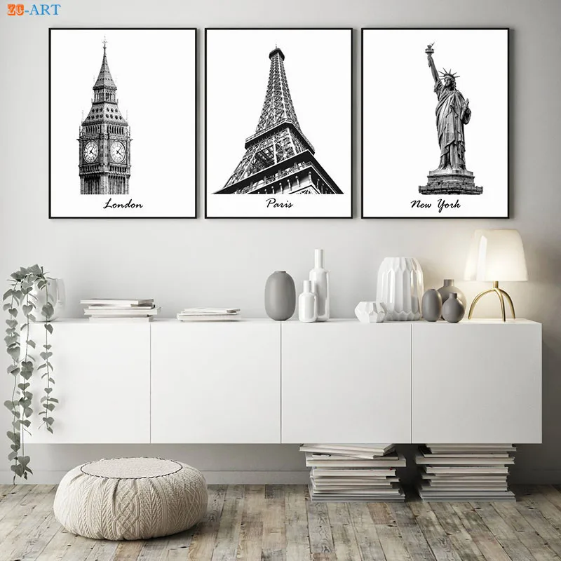 Архитектурный постер черно белый Лондон Нью Йорк Париж настенная художественная