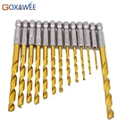 Набор спиральных сверл GOXAWEE из карбида вольфрама, высокоскоростное сверло из быстрорежущей стали с титановым покрытием, 14 дюйма, с шестигранным хвостовиком, 13 шт.