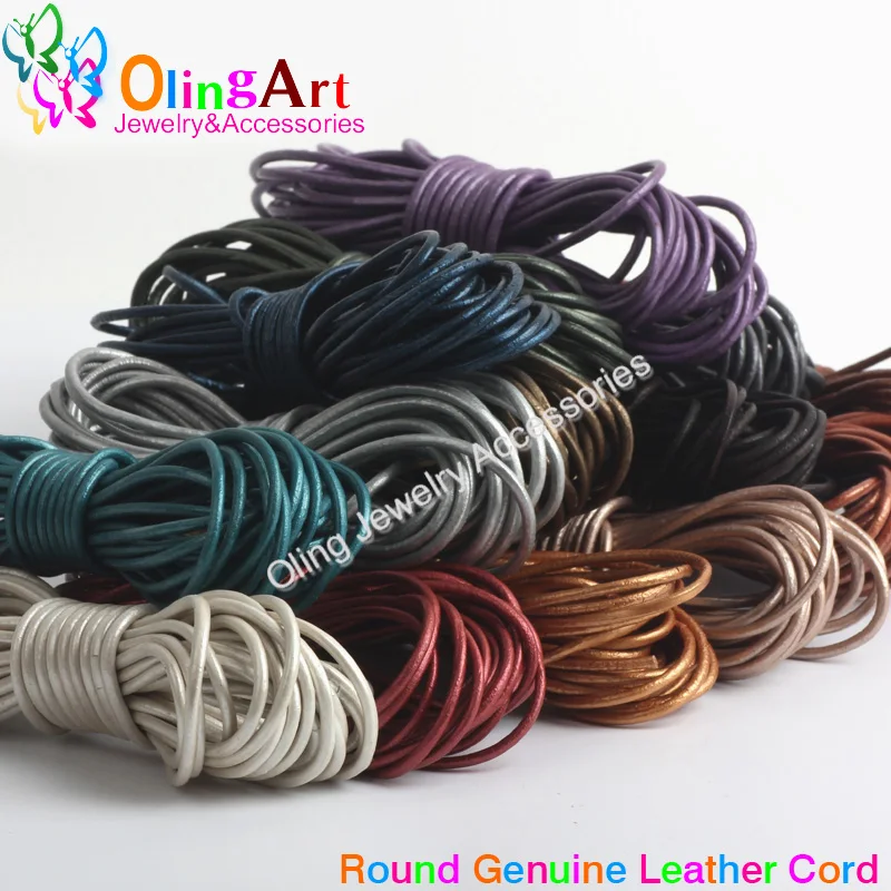 OlingArt Leather Cords 2mm 5M Craft Round Pearl Genuine Rope/Wire/String DIY Bracelet Choker Necklace Jewelry Making diy female money hand string of the mythical wild animal oil wax rope amber round pearl silver bracelet in summer
