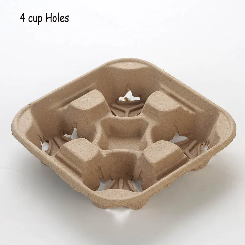 Disposable Saucer Paper Cup Holder Cup Tray Four Grids Take Away Drinks Shelf To-go Box Cafe Packing Tools Holders 20pcs/set