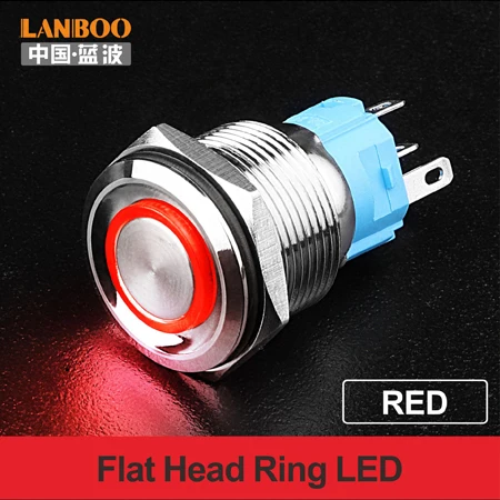 Red LED Ring LANBOO 19 мм плоская головка мгновенный или самоблокирующийся металлический кнопочный переключатель с IP65 - Цвет: Red LED Ring