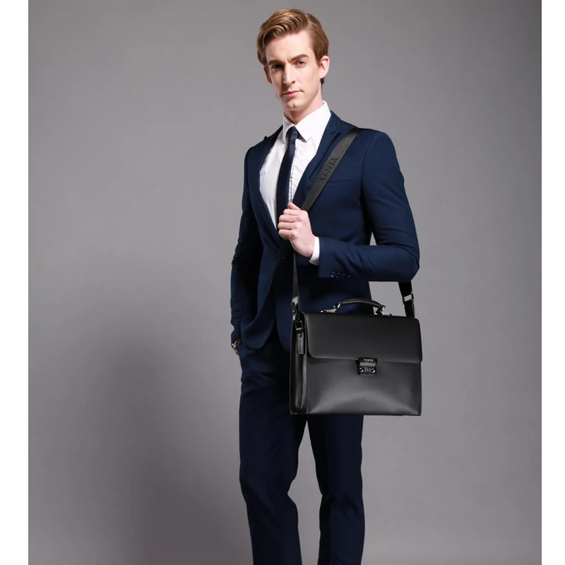 

YINTE Leather Men Briefcase High Quality Famous Black Men's Laptop Briefcases Business Handbag Messenger Bag Portfolio T8203-3