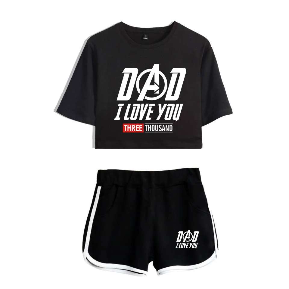 Футболка с принтом I love you 3000 короткие штаны Модный повседневный комплект из 2