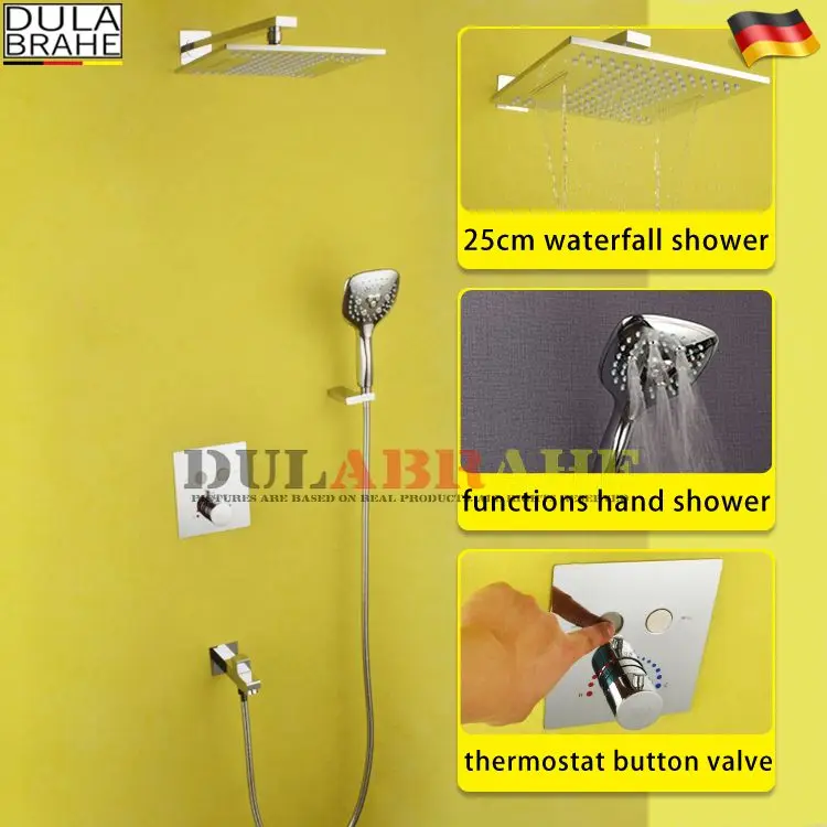 LED Rain Shower Set Thermostat Mixer Valve Button Panel Bathroom Bath Faucet System | Обустройство дома