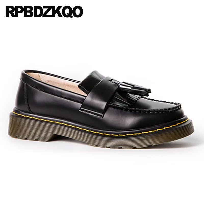 

Ladies Handmade Patent Leather Red Wine Loafers Shoes Genuine Round Toe Fringe Custom Black Women Oxford With Tassel Chinese