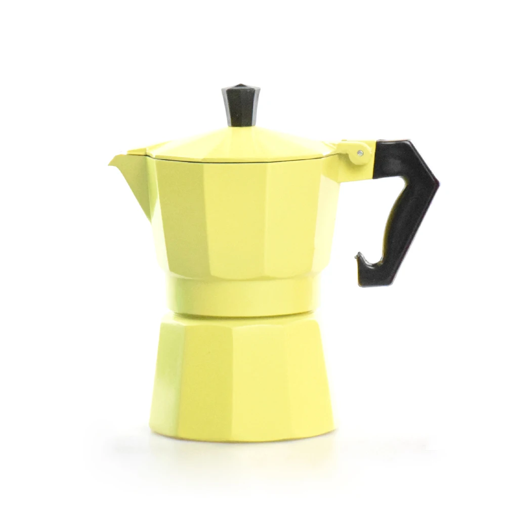 Цвет: желтый Эко кофе алюминий кофе Moka горшок 100 мл Итальянская Кофеварка эспрессо кофе Перколятор красочные бариста инструменты - Цвет: Цвет: желтый