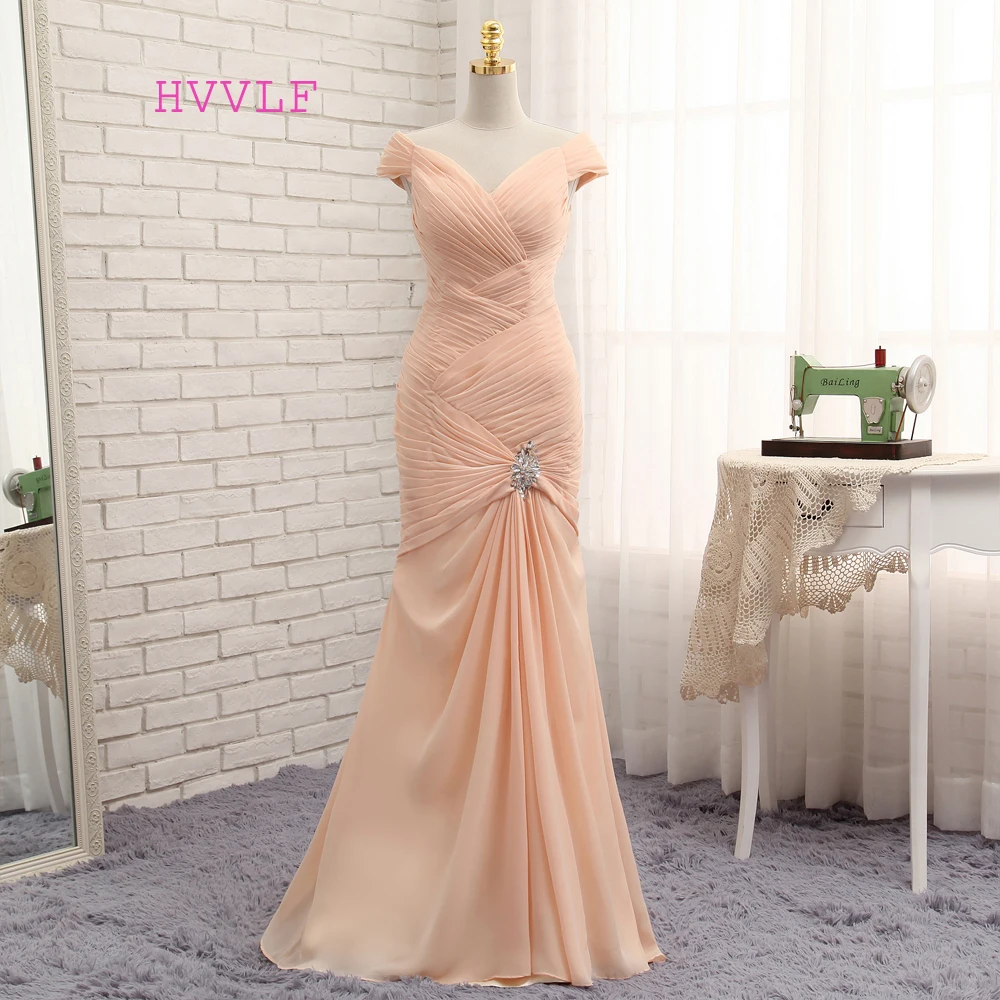 Шифоновое вечернее платье-Русалка цвета шампанского с рукавом шапка | Свадьбы и