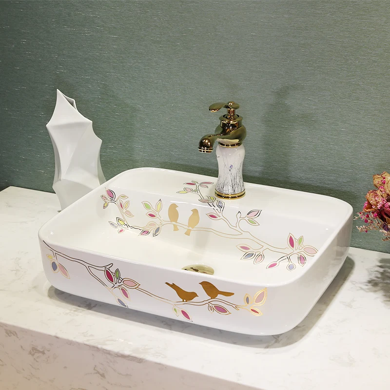 

Столешница для ванной комнаты, керамическая, прямоугольная, искусство Цзиндэчжэнь, в европейском стиле, керамический умывальник