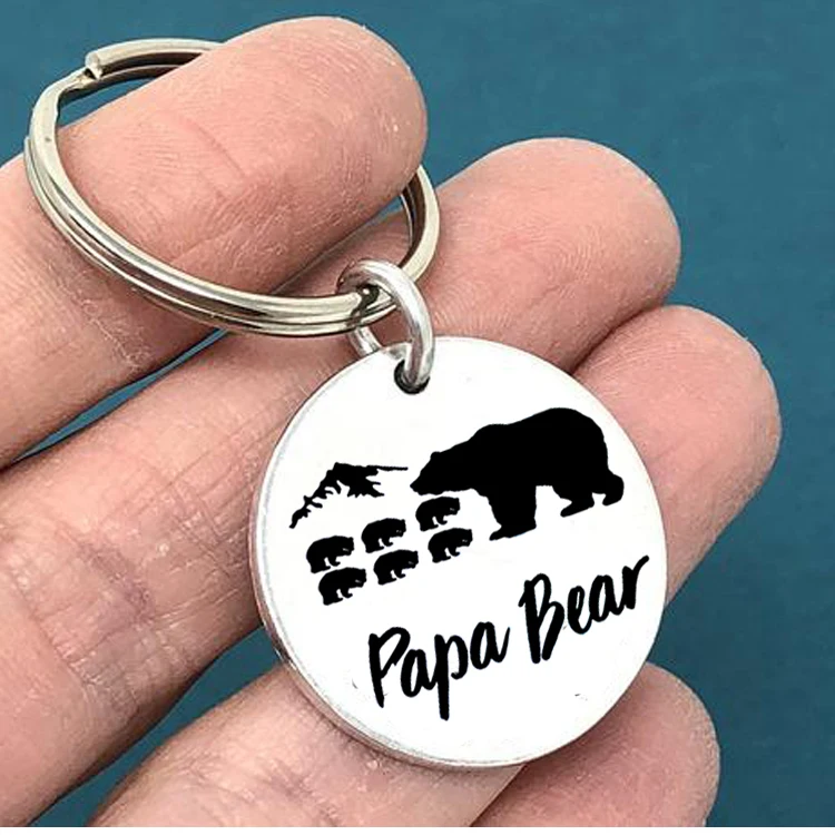 Papa Bear милые брелоки из нержавеющей стали гравировальный автомобильный брелок