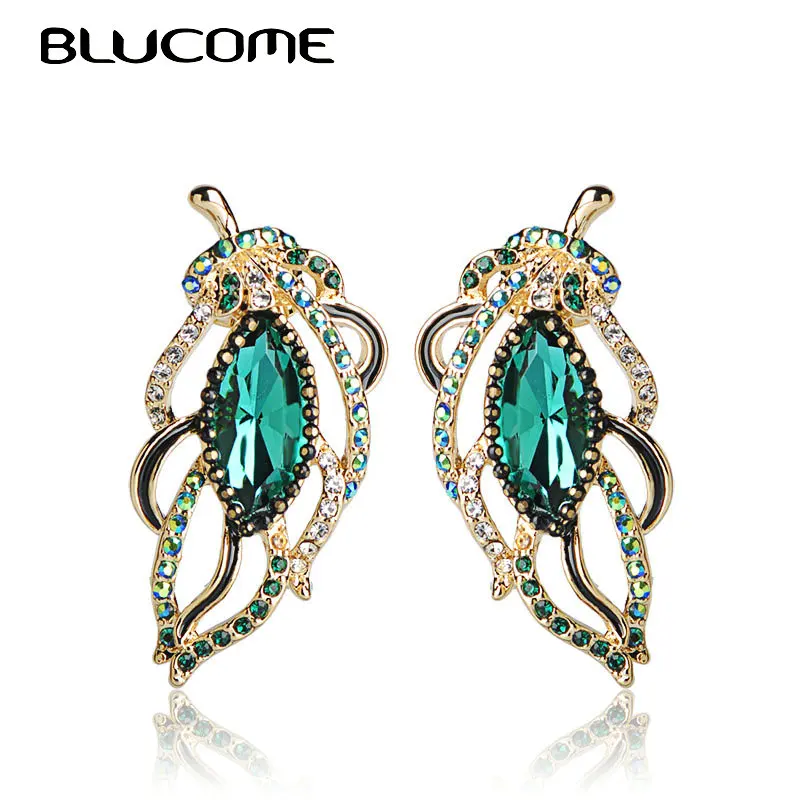 Женские крупные серьги-гвоздики Blucome зеленые серьги золотого цвета в форме